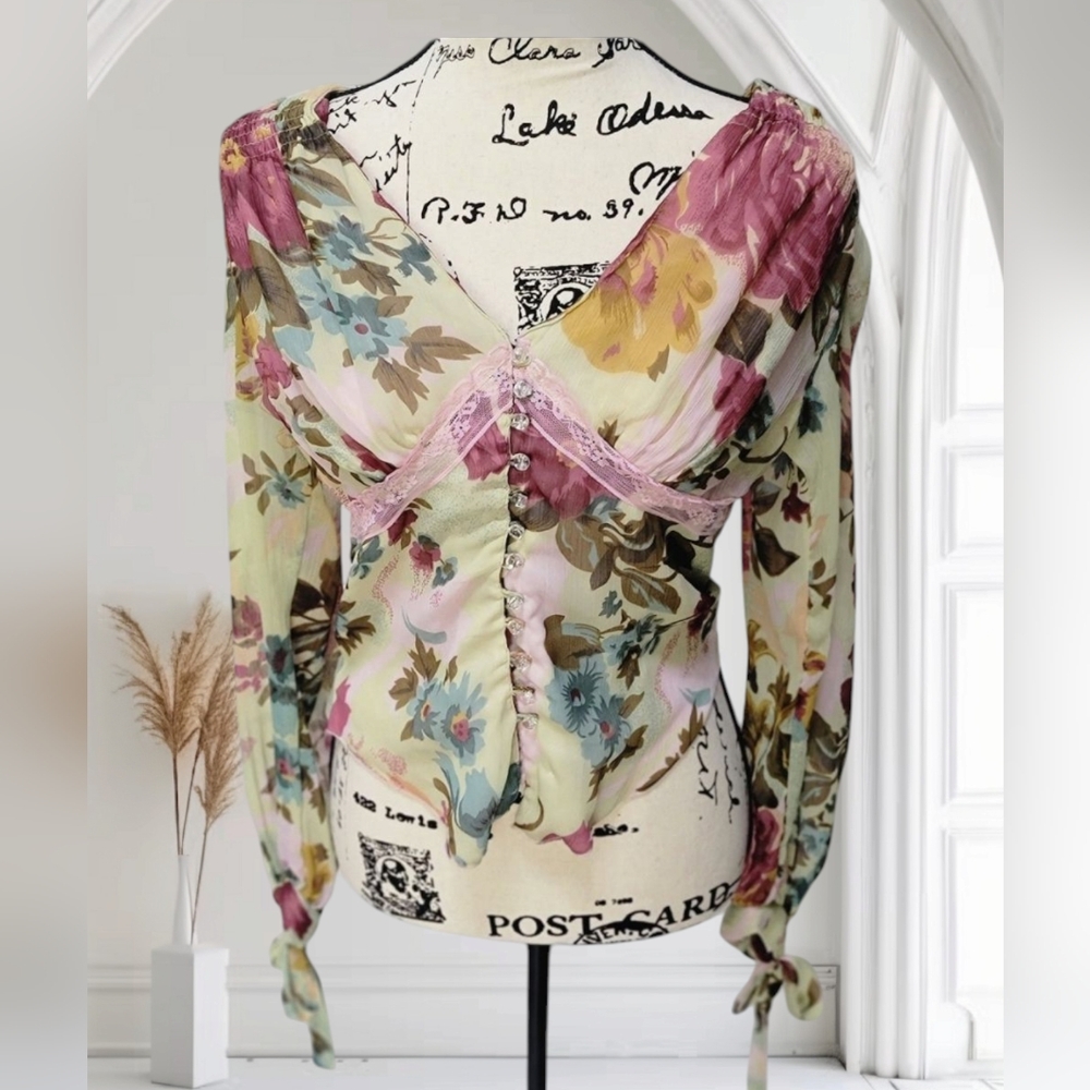Gorgeous Vintage Peasant Renaissance Newport News Long Sleeve Top Shirt FIRM ❤️